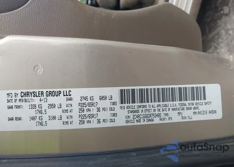 2013 Chrysler Town & Country Limited from USA, damaged, VIN 2C4RC1GG6DR753485